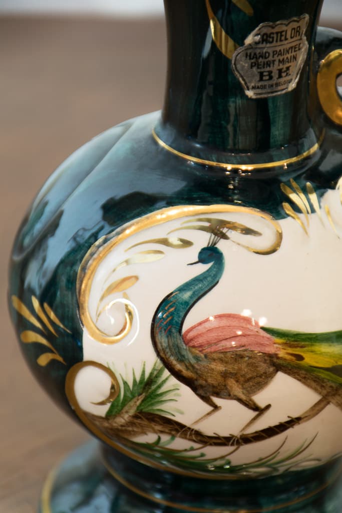 Decorative Belgian Porcelain with Peacock Drawing - French antique decorative objects 2