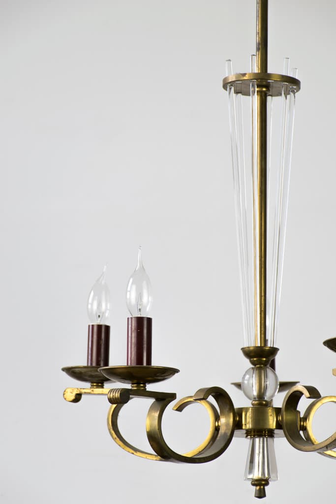 Unique French Art Deco Style Six-Light Pendant Chandelier, Circa 1950 - French antique chandeliers & pendants 3