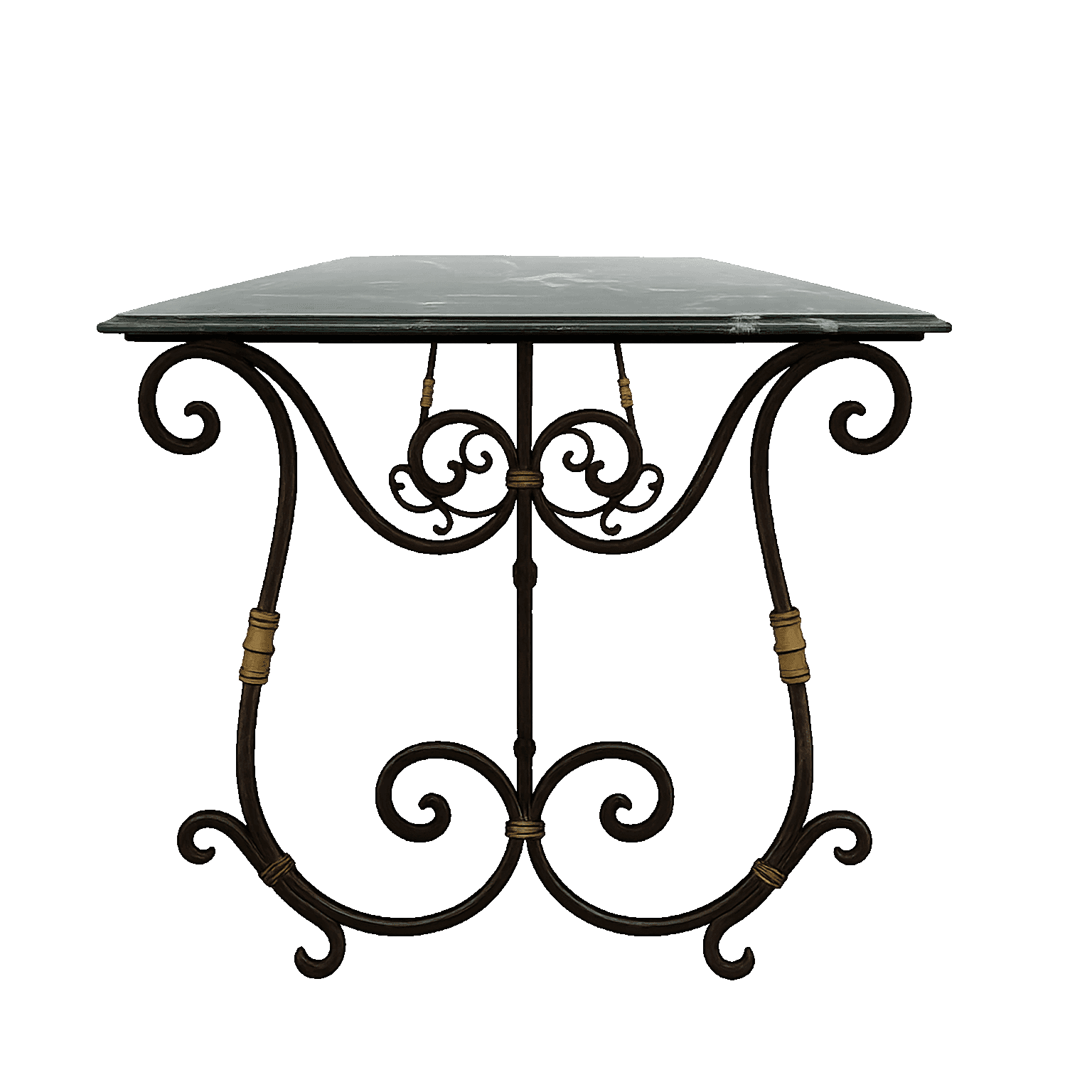 French Provincial Style Wrought Iron Console Table with Green Marble Top - French antique dining tables 2