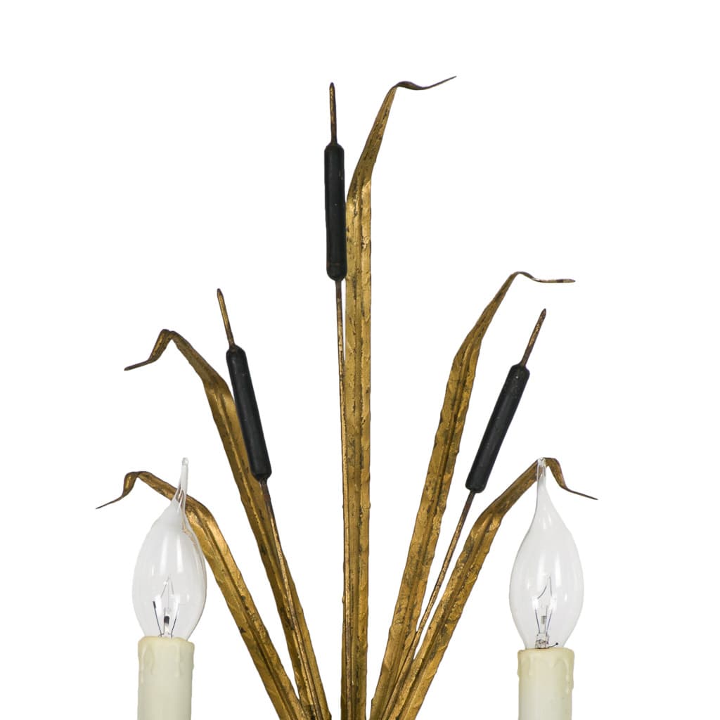 Set of Tree Rush Ferrocolor Reed Wall Sconce in Gilt Iron - French antique wall lights & sconces 2