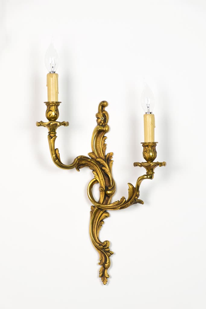 Pair of French Louis XV Style Gilt Bronze Wall Sconces - French antique wall lights & sconces 2