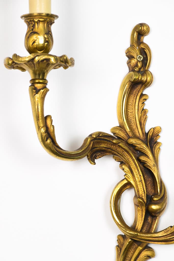 Pair of French Louis XV Style Gilt Bronze Wall Sconces - French antique wall lights & sconces 3