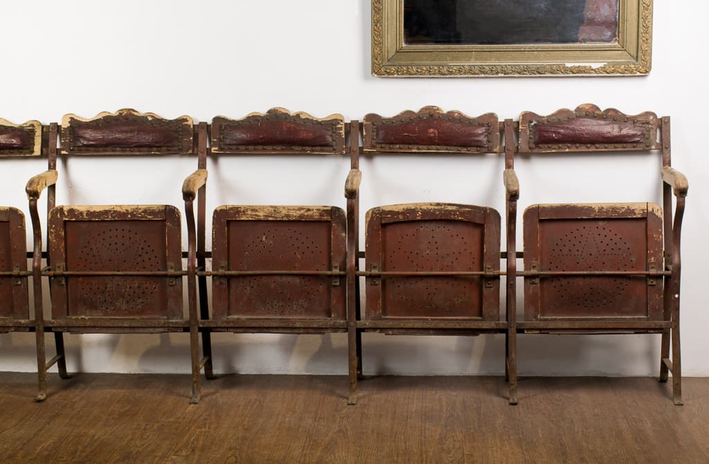 Stunning Row of 6 Seats 19th Century Theatre Bench - French antique benches 6