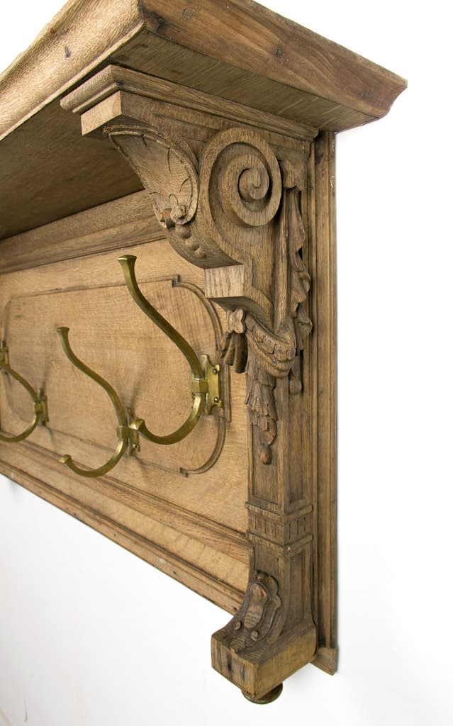Large Hand Carved Oak Wall Coat Rack - French antique decorative objects 2