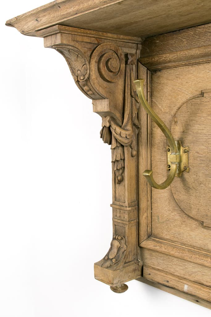 Large Hand Carved Oak Wall Coat Rack - French antique decorative objects 3