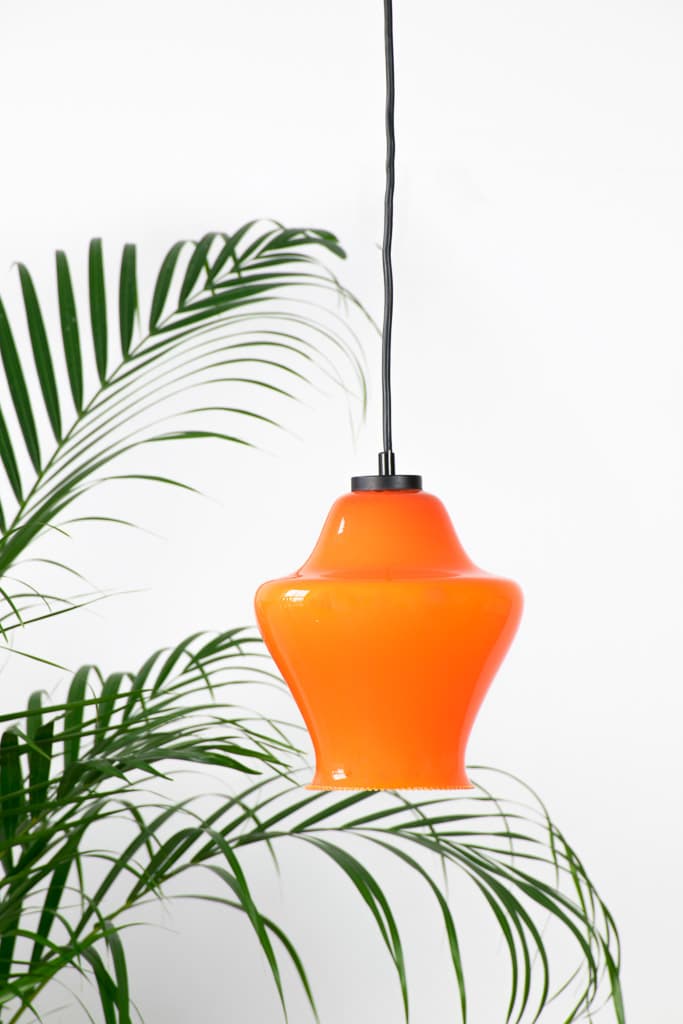 French Vintage Orange Glass Pending Light - French antique vintage lighting 2