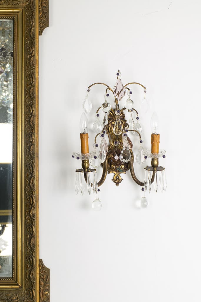 Pair of French Bronze and Crystal Wall Sconces - French antique wall lights & sconces 3