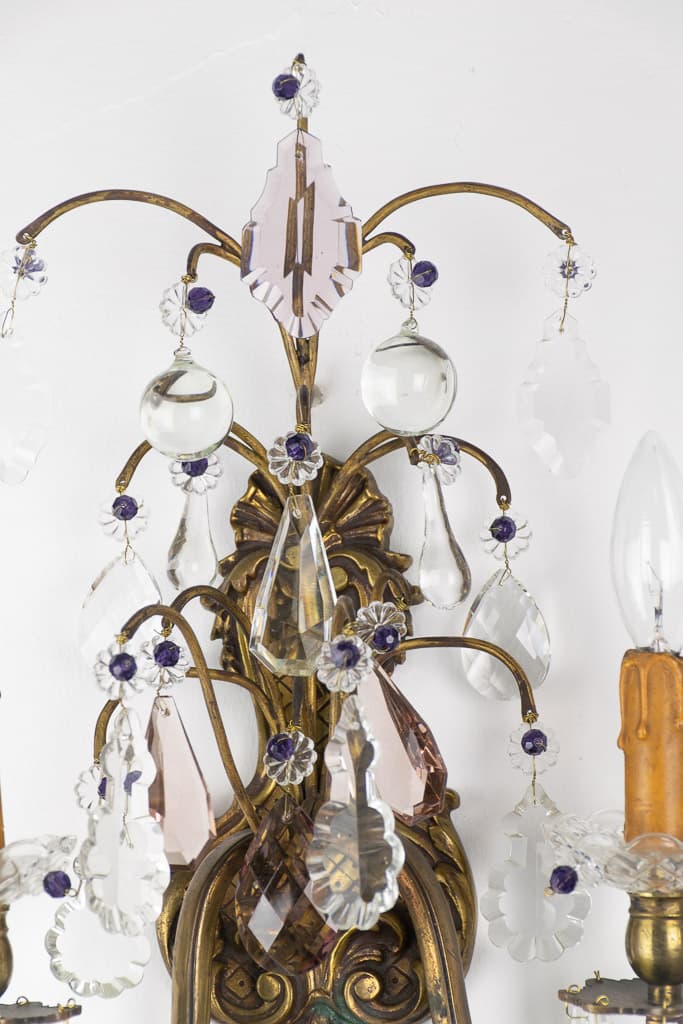 Pair of French Bronze and Crystal Wall Sconces - French antique wall lights & sconces 4