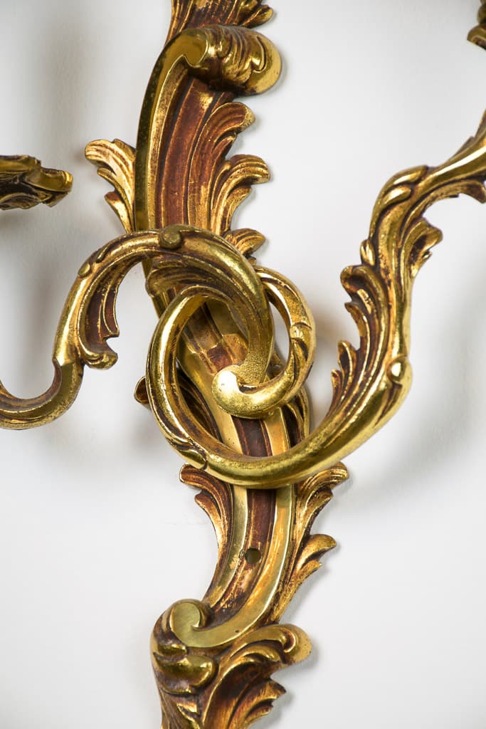 Pair of French Louis XV Style Gilt Bronze Wall Sconces - French antique wall lights & sconces 3