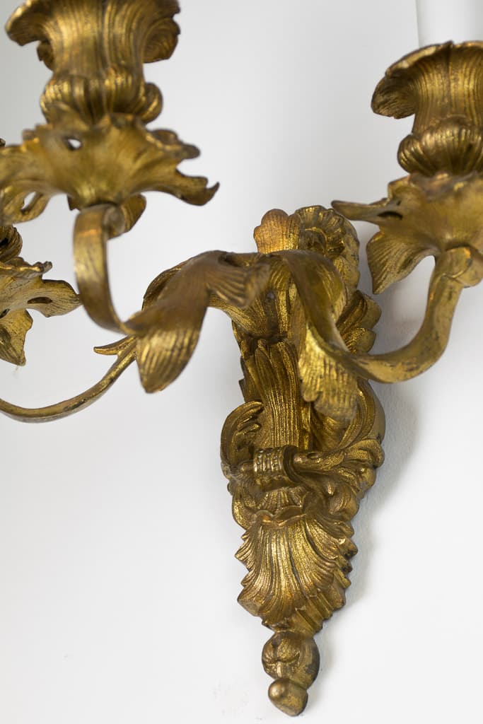 Pair of Louis XV Style Three-Armed Ormolu Sconces - French antique wall lights & sconces 3