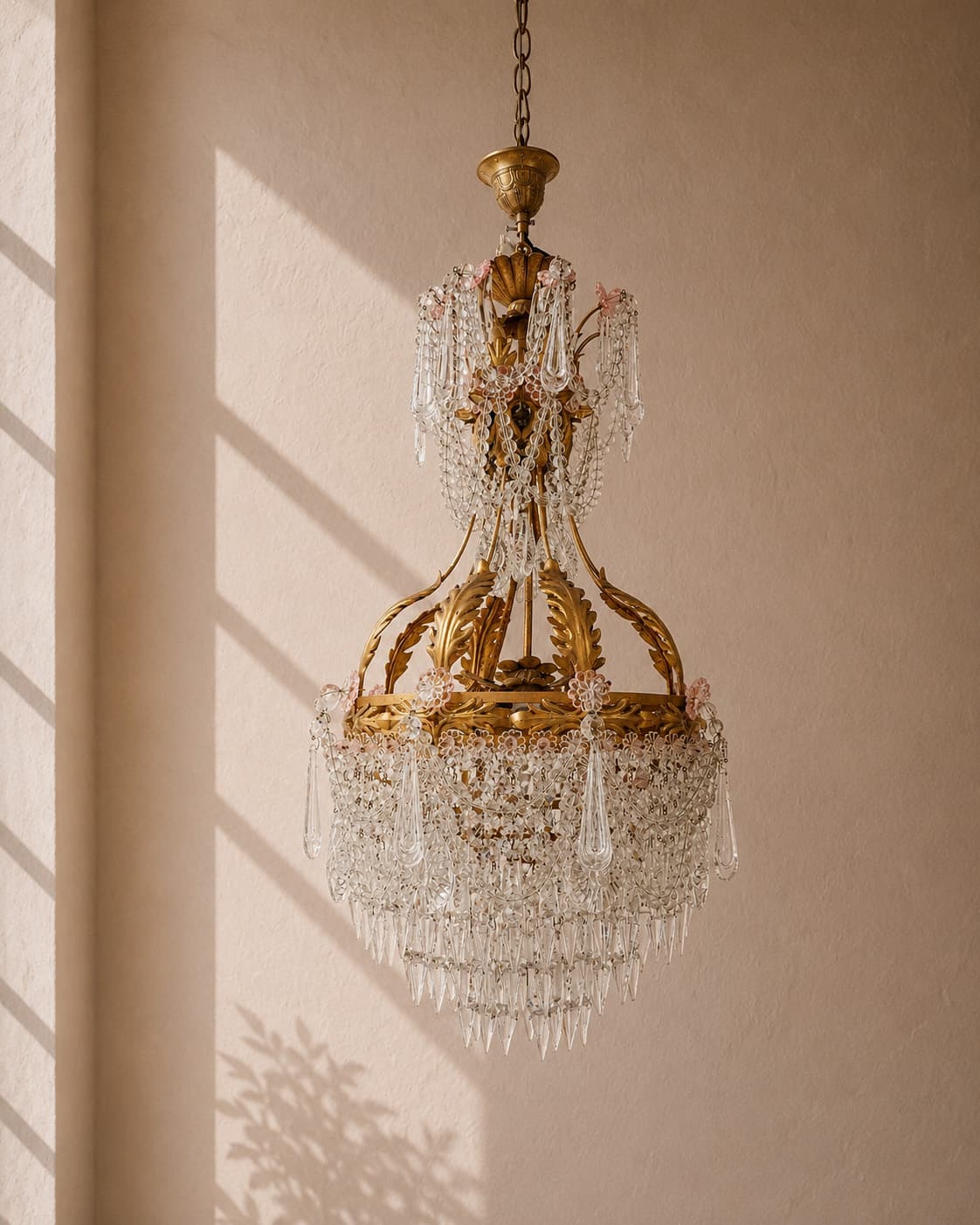 Louis XVI Style Gilt Metal and Crystal Basket Chandelier - French antique 吊燈 3