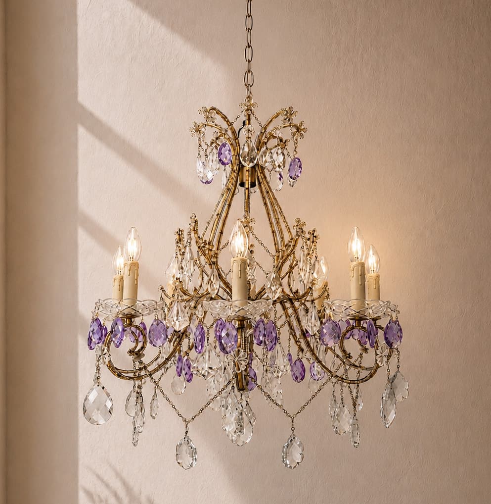 French Gilt Bronze and Amethyst Crystal Chandelier - French antique chandeliers & pendants 2