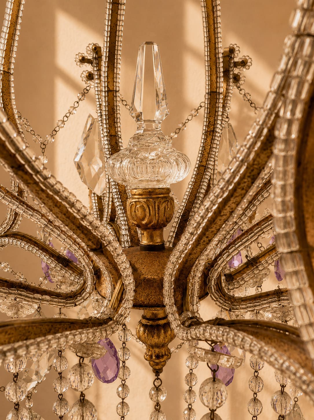 French Gilt Bronze and Amethyst Crystal Chandelier - French antique chandeliers & pendants 3