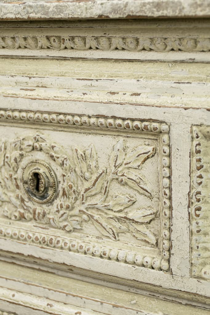 18th Century Louis XVI Style Painted Oak Commode with Faux Marble Top - French antique chest of drawers 3