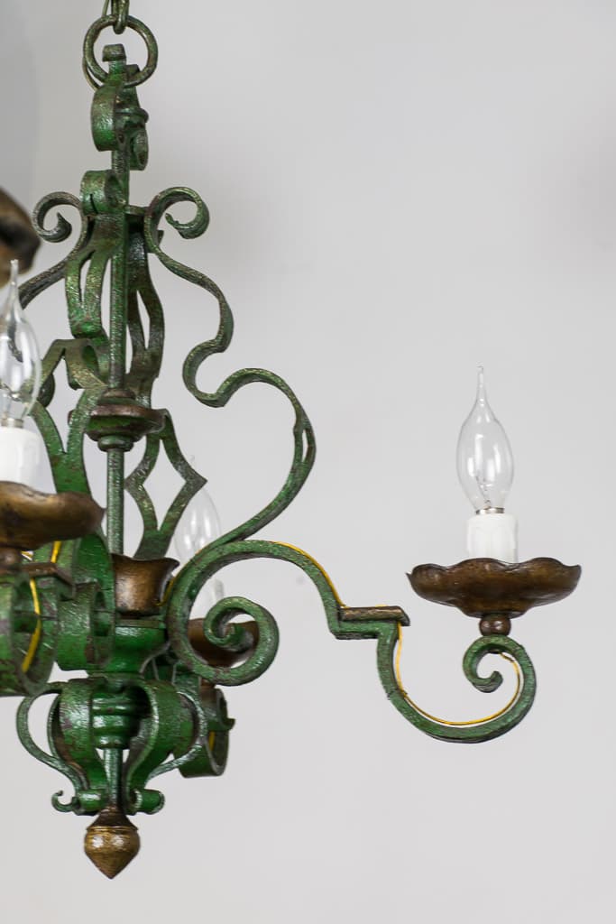 French painted Wrought Iron Chandelier, Original Patina - French antique chandeliers & pendants 3