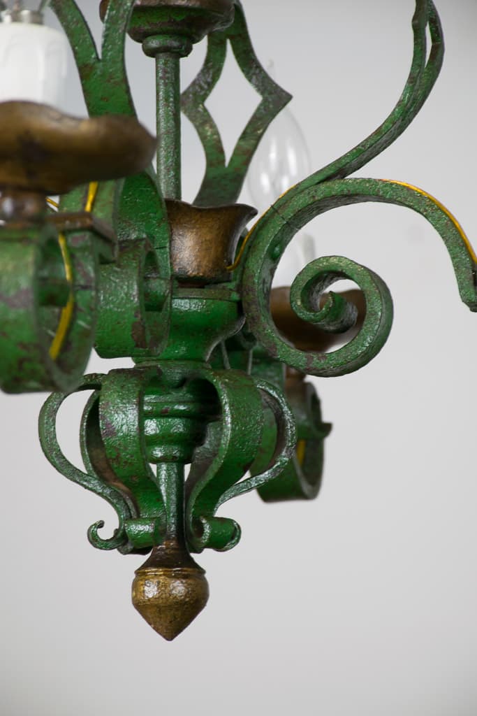 French painted Wrought Iron Chandelier, Original Patina - French antique chandeliers & pendants 2
