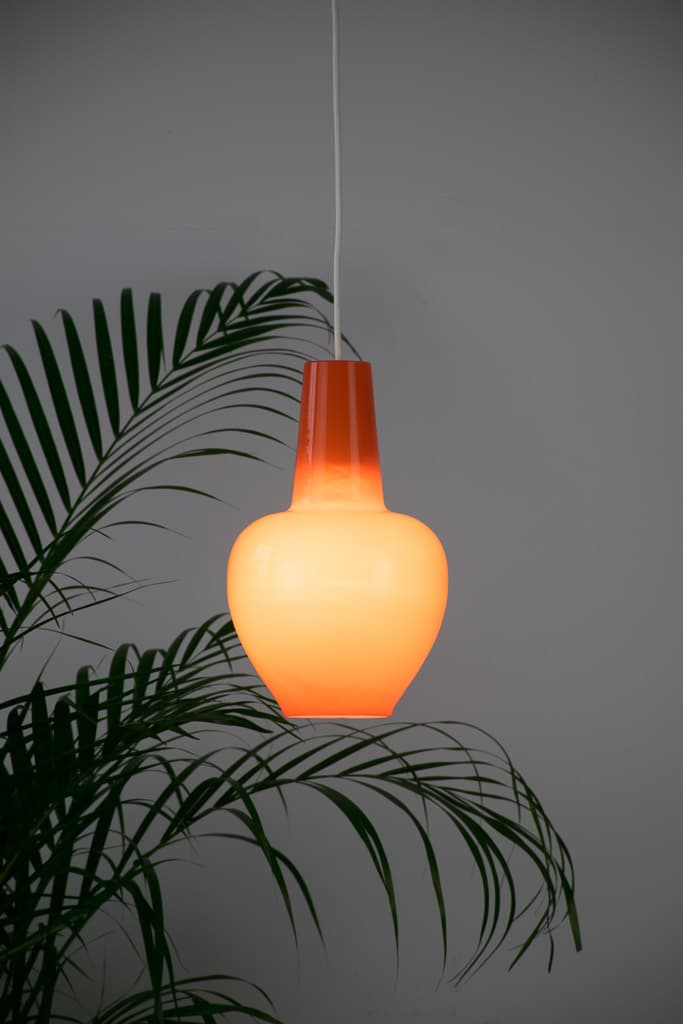 French Vintage Orange Glass Pending Light - French antique vintage lighting 3