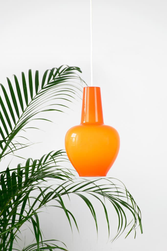 French Vintage Orange Glass Pending Light - French antique vintage lighting 2