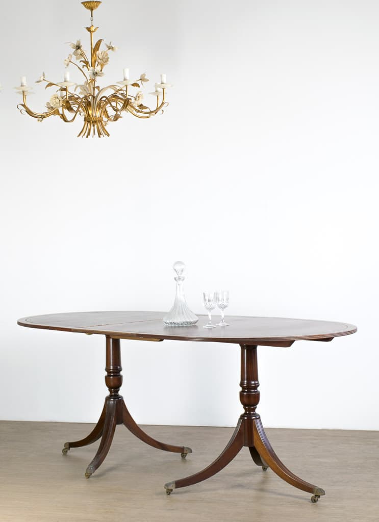 Elegant British Table with Red Leather Top - French antique dining tables 5