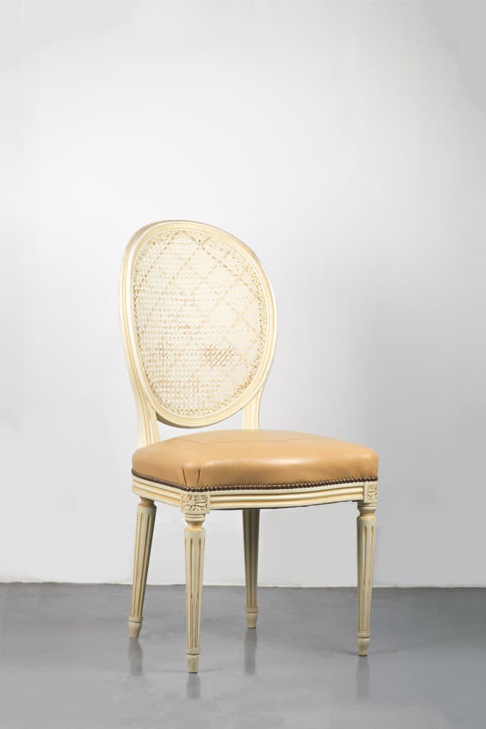 French Louis XVI Style Leather and Caned Chair - French antique dining chairs 3