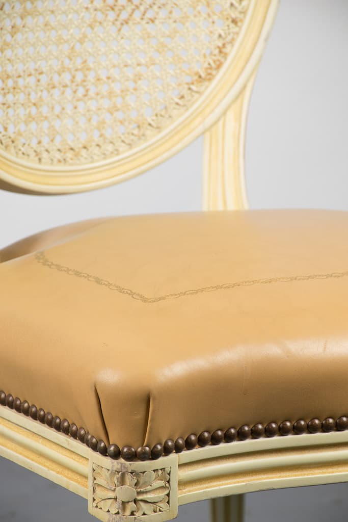 French Louis XVI Style Leather and Caned Chair - French antique dining chairs 4