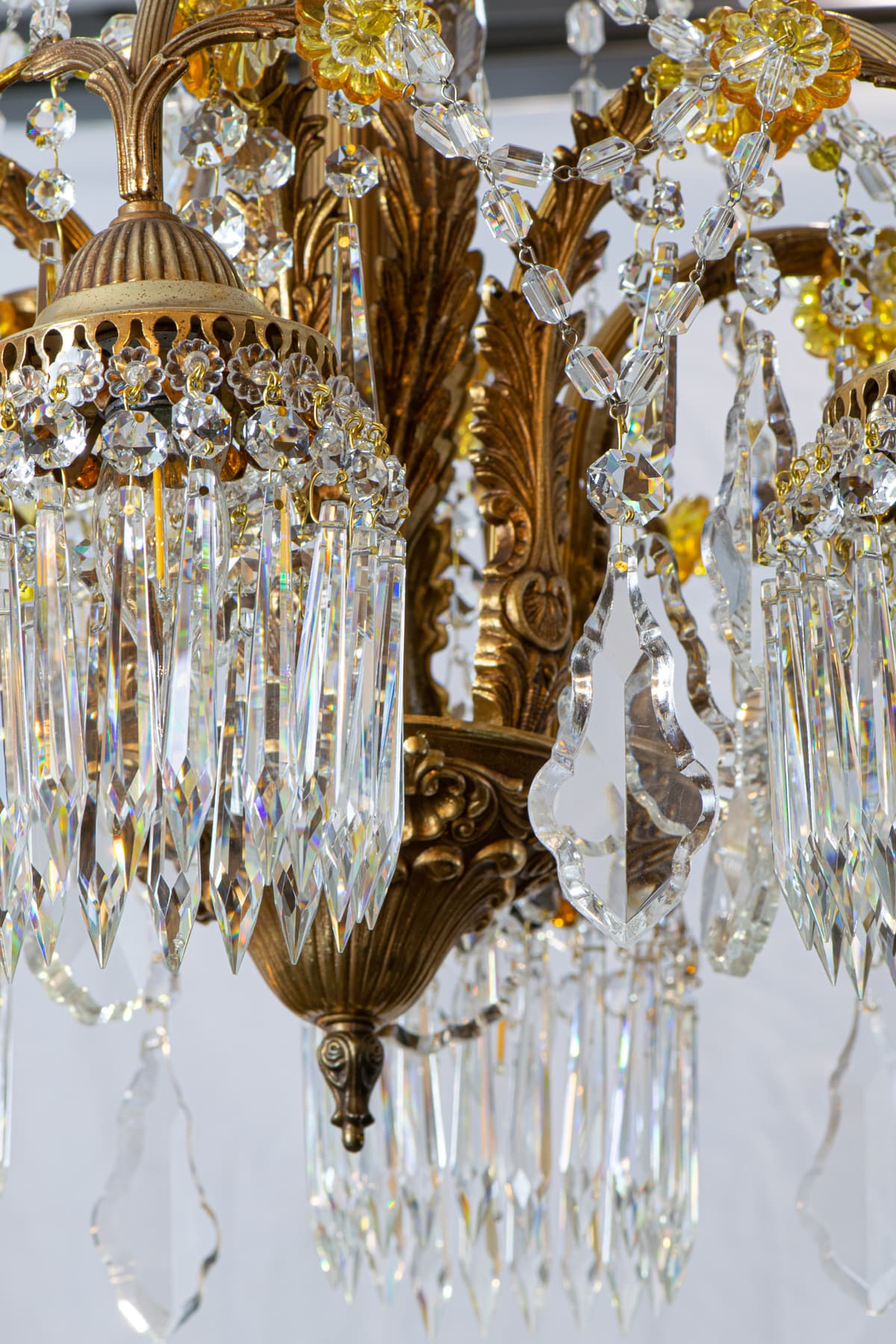 French Art Deco Fine Cut Crystal Basket Chandelier - French antique chandeliers & pendants 2