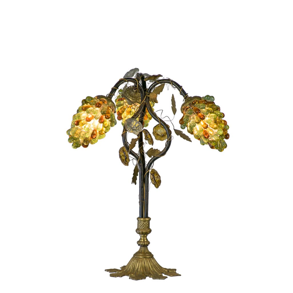 French Art Nouveau Bronze Murano Glass Grape lamp - French antique table lamps 2