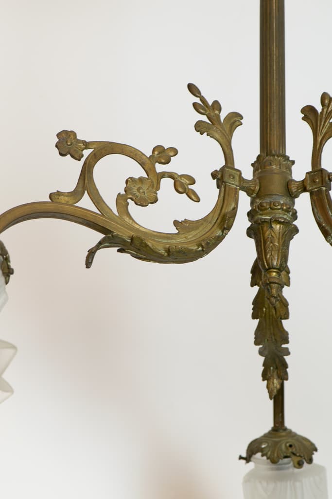 French Art Nouveau Gilt Bronze and Opaline Glass Three-Light Chandelier - French antique chandeliers & pendants 2