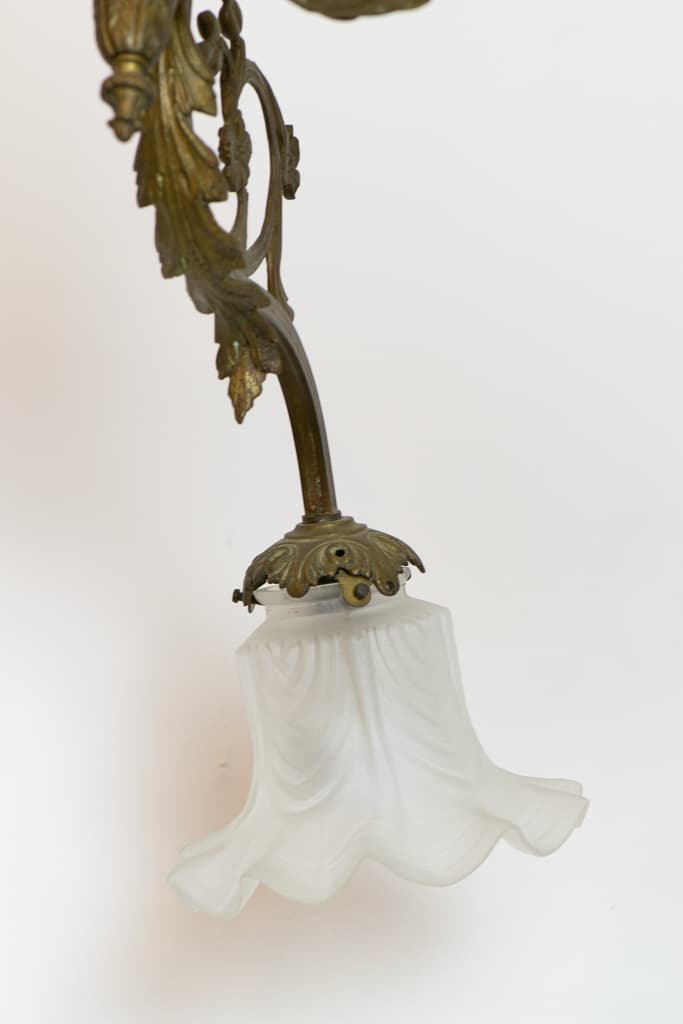 French Art Nouveau Gilt Bronze and Opaline Glass Three-Light Chandelier - French antique chandeliers & pendants 3