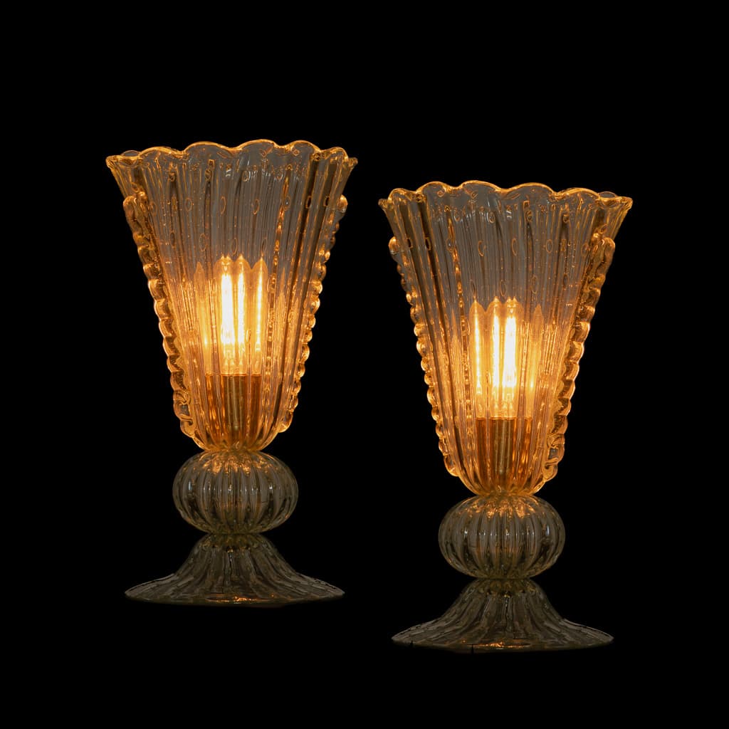 Rare Mid 20th Century Pair of Italian Murano Table Lamps - French antique table lamps 2