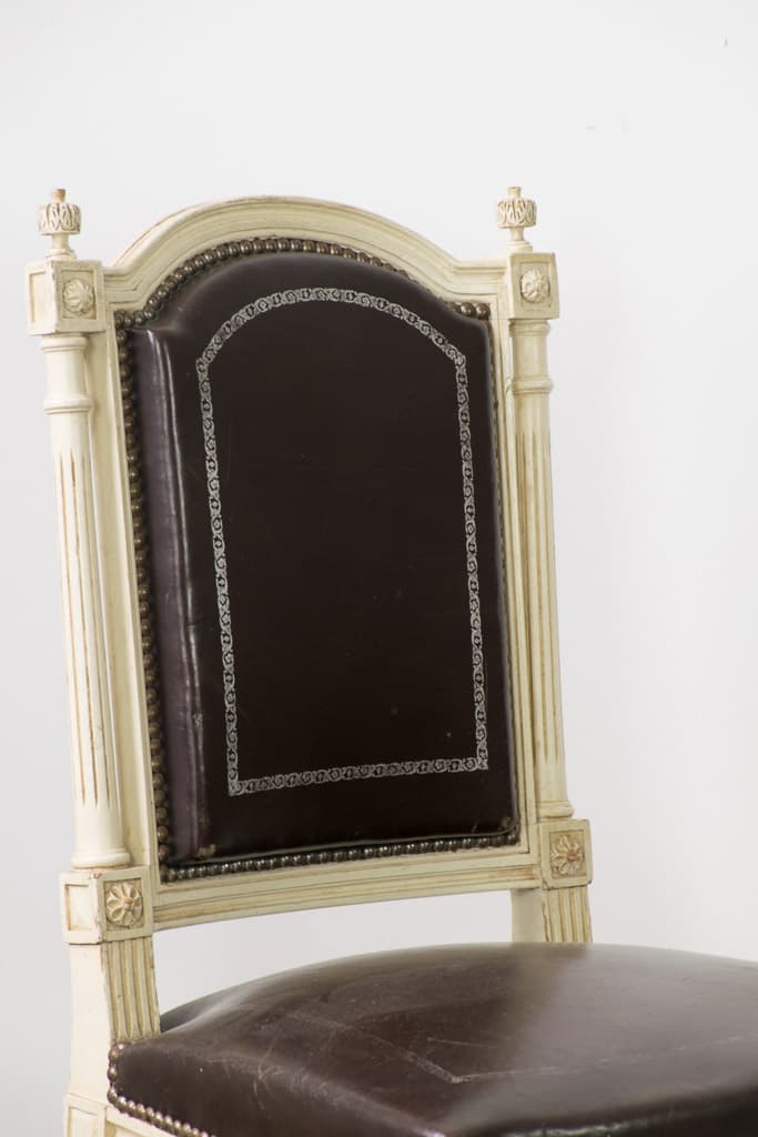 French Louis XVI Style Leather Chair - French antique dining chairs 3