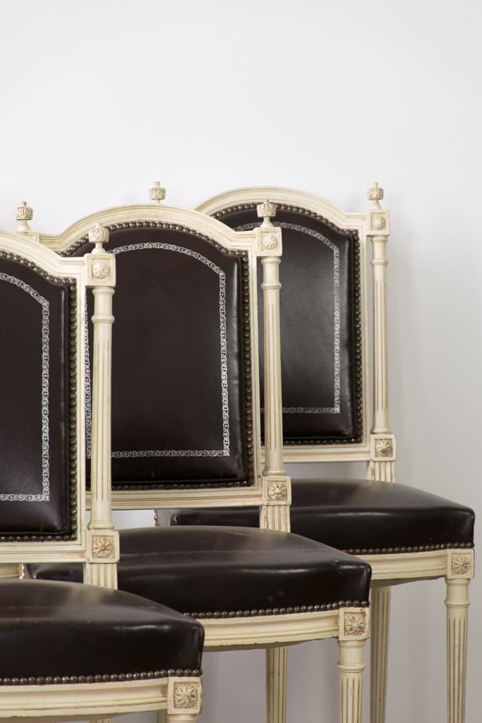 French Louis XVI Style Leather Chair - French antique dining chairs 2