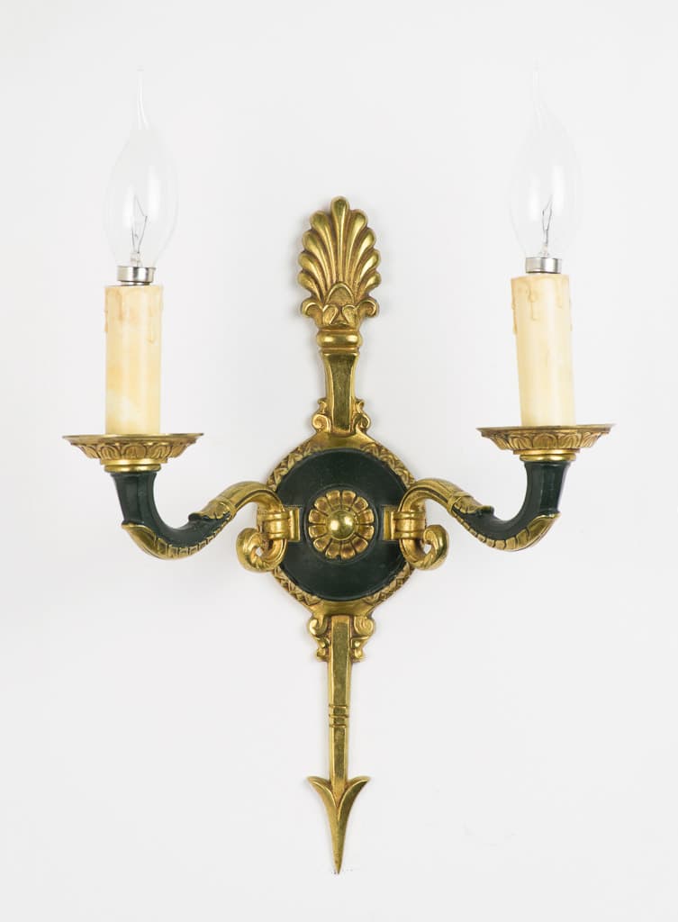 Elegant Pair of Empire Style Gilt Bronze Wall Sconce - French antique wall lights & sconces 2