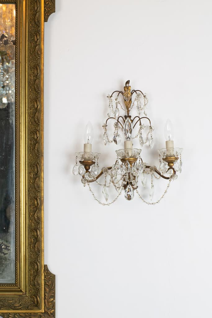 Pair of Louis XVI style gilt-Bronze and crystal sconces - French antique wall lights & sconces 2