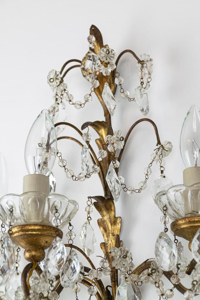 Pair of Louis XVI style gilt-Bronze and crystal sconces - French antique wall lights & sconces 3