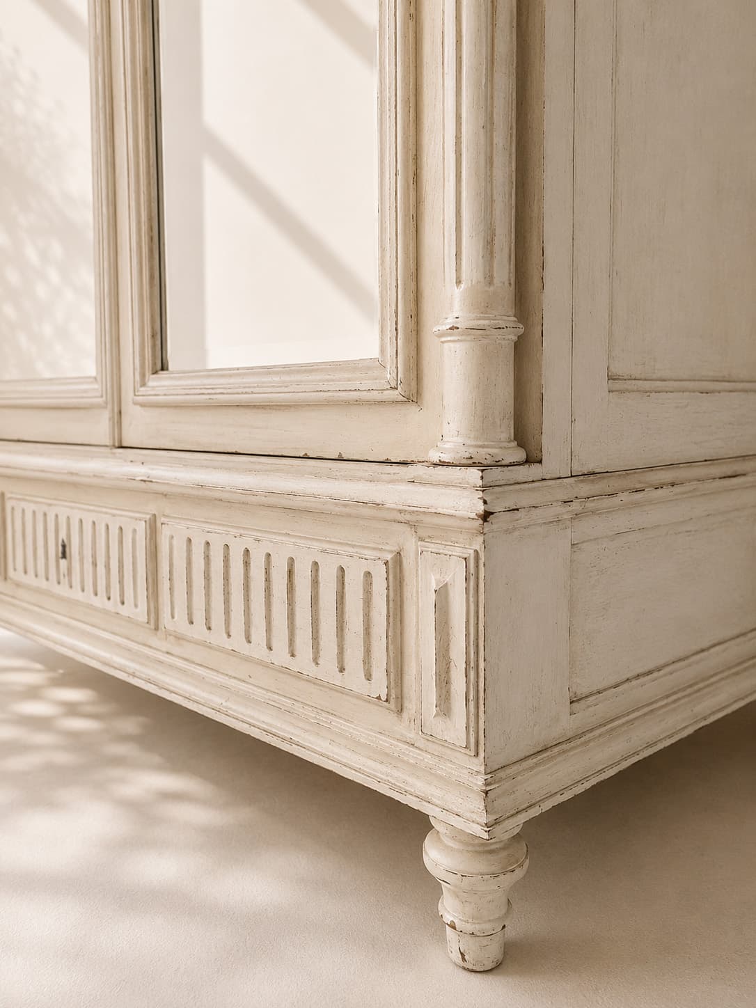 Large French Louis XVI Revival Mirrored Armoire with Distressed Painted Finish - French antique bookcases & armoires 2