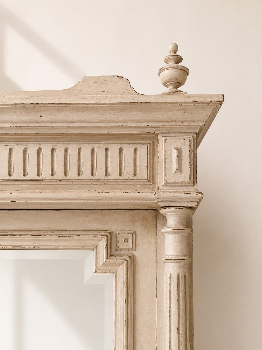 Large French Louis XVI Revival Mirrored Armoire with Distressed Painted Finish - French antique bookcases & armoires 3
