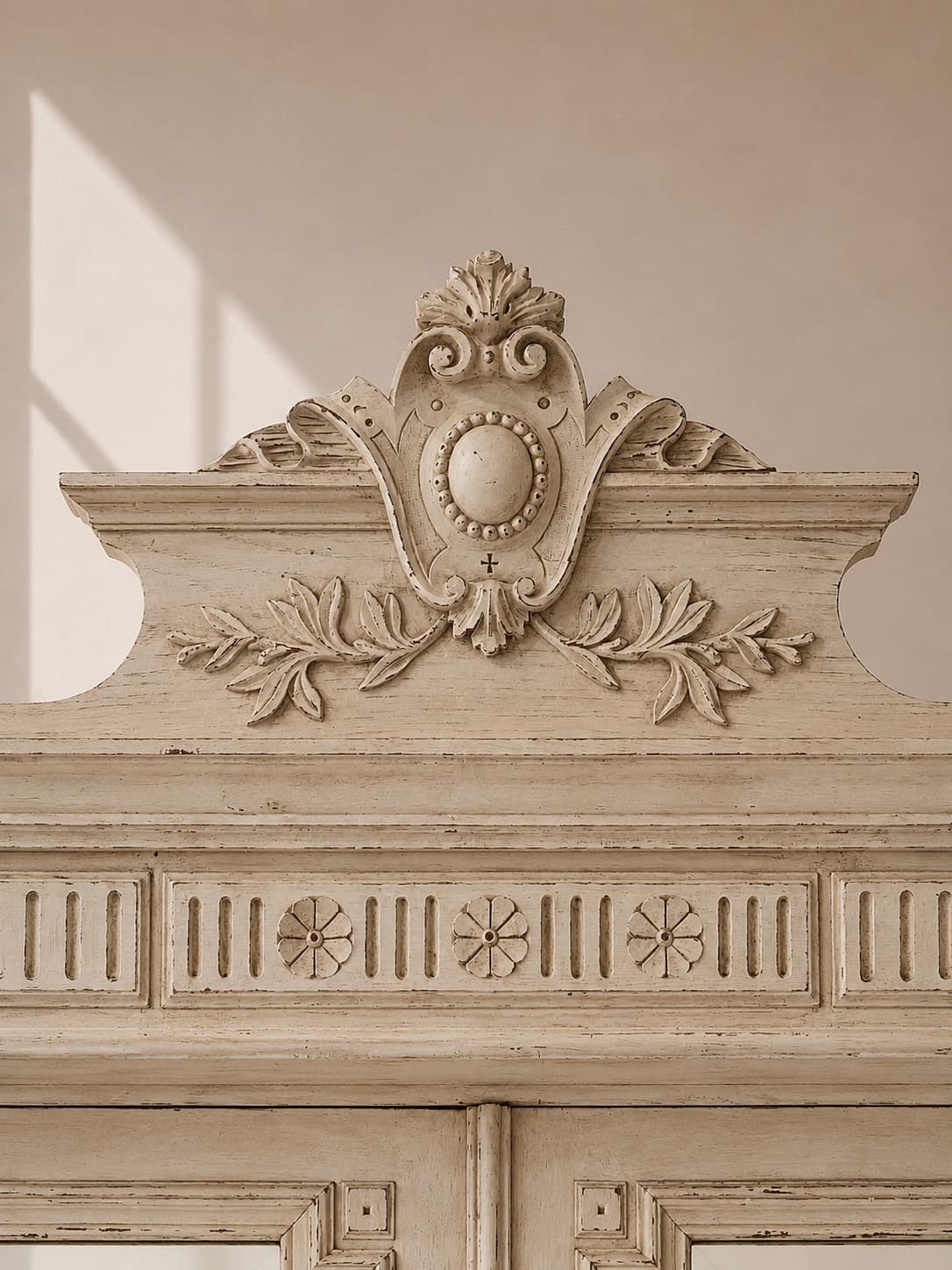 Large French Louis XVI Revival Mirrored Armoire with Distressed Painted Finish - French antique bookcases & armoires 4
