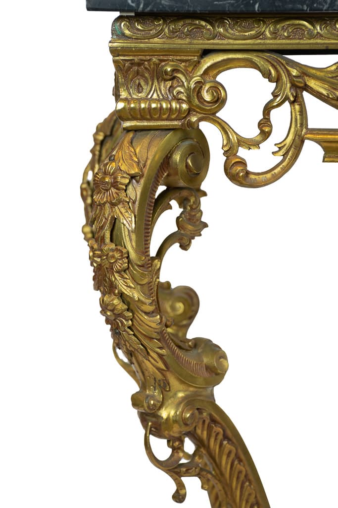 Elegant Italian Rococo Bronze Marble-Top Console Table - French antique side tables 2
