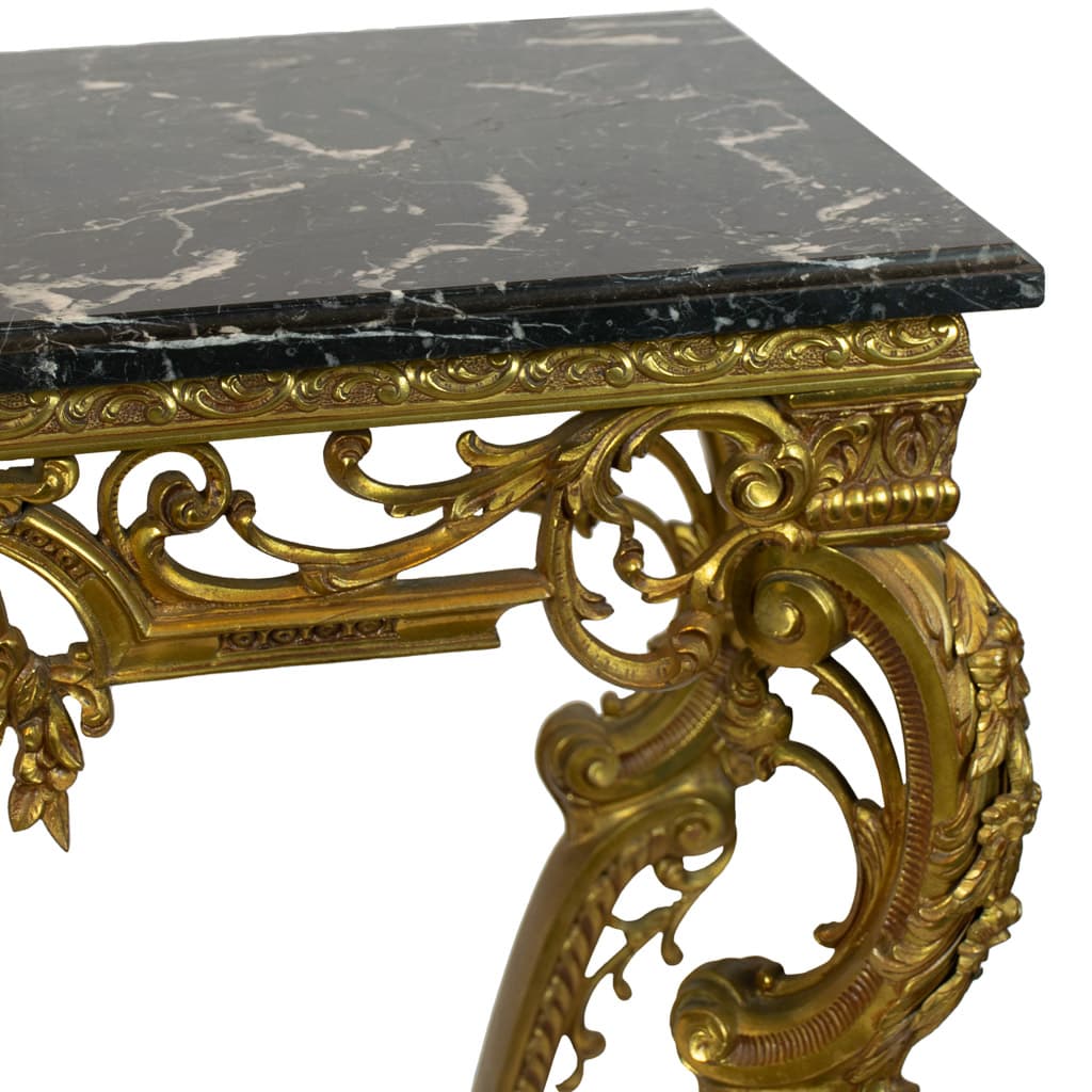 Elegant Italian Rococo Bronze Marble-Top Console Table - French antique side tables 3