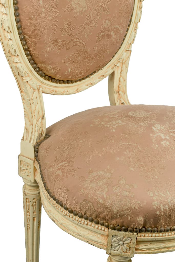 Pair of Louis XVI Style Painted Hand-carved Wood Chair - French antique chairs 4