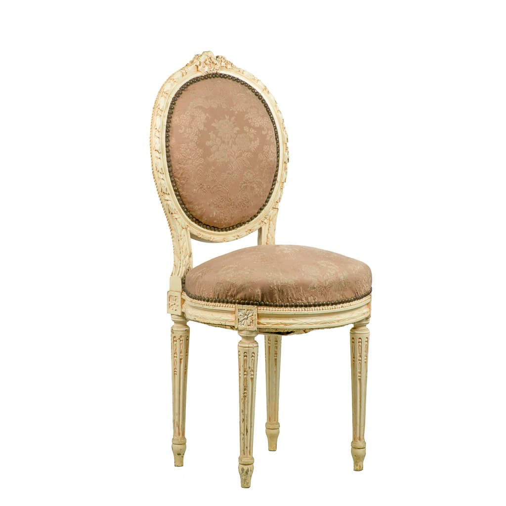 Pair of Louis XVI Style Painted Hand-carved Wood Chair - French antique chairs 2