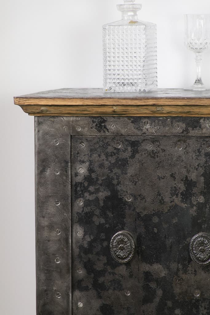Large Metal and Wood Antique Safe Cabinet with Key - French antique antique safes 3