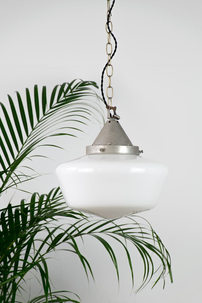 French Vintage Opaline Glass Pending Light - French antique vintage lighting 4