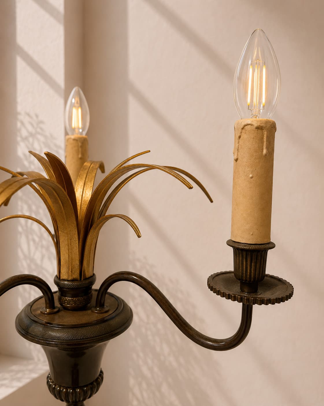 Antique French Three-Light Floor Lamp with Gilt Palm Motif - French antique floor lamps 4