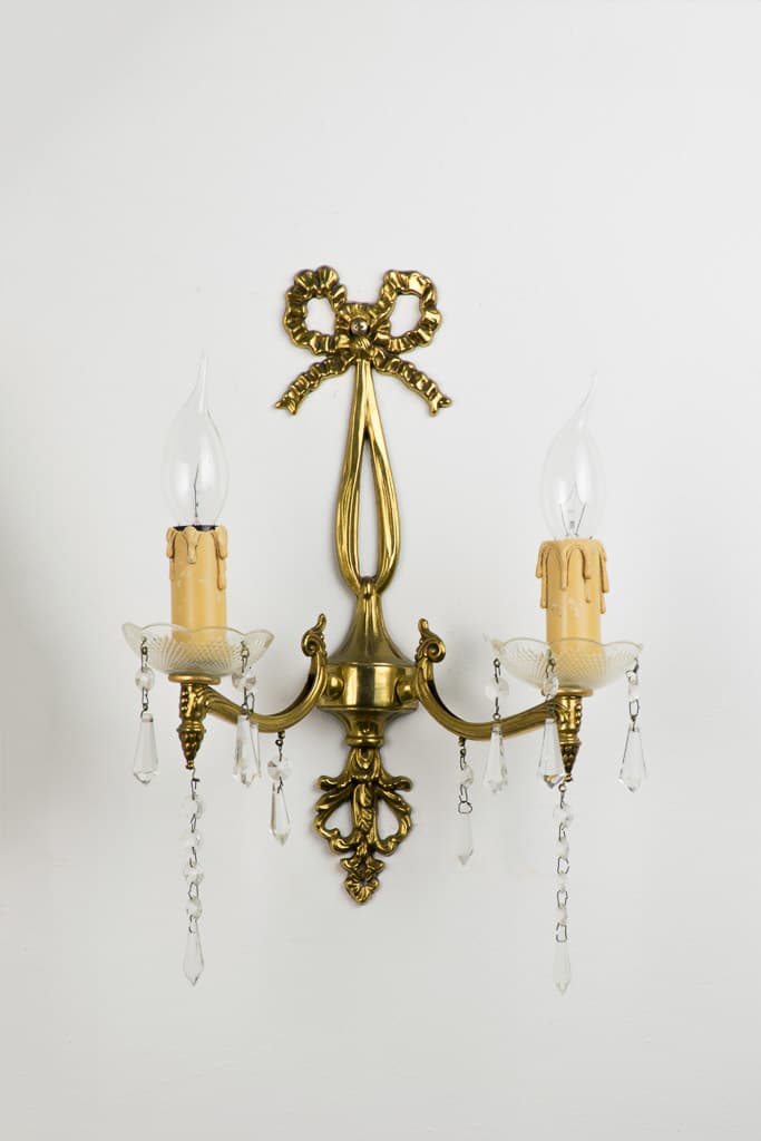Pair of Louis XVI Style Gilt-Bronze and Crystal Sconces - French antique wall lights & sconces 2