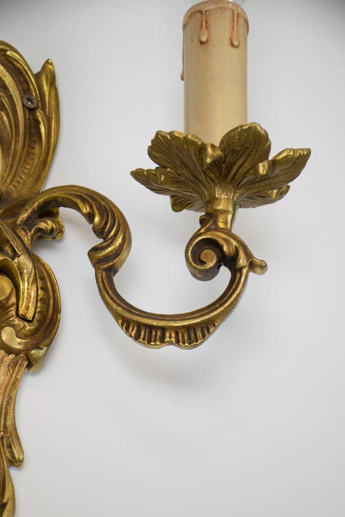 Pair of French Louis XV Style Gilt Bronze Wall Sconces - French antique wall lights & sconces 2