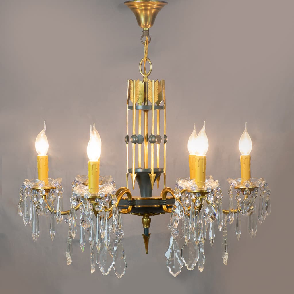 Empire Revival Fine Cut Cristal Chandelier, Swan Heads and Arrow - French antique chandeliers & pendants 3
