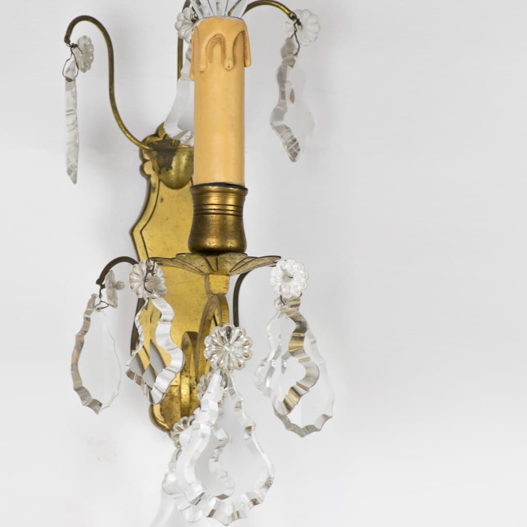 Pair of Louis XVI Style Gilt-Bronze and Crystal Sconces - French antique wall lights & sconces 2