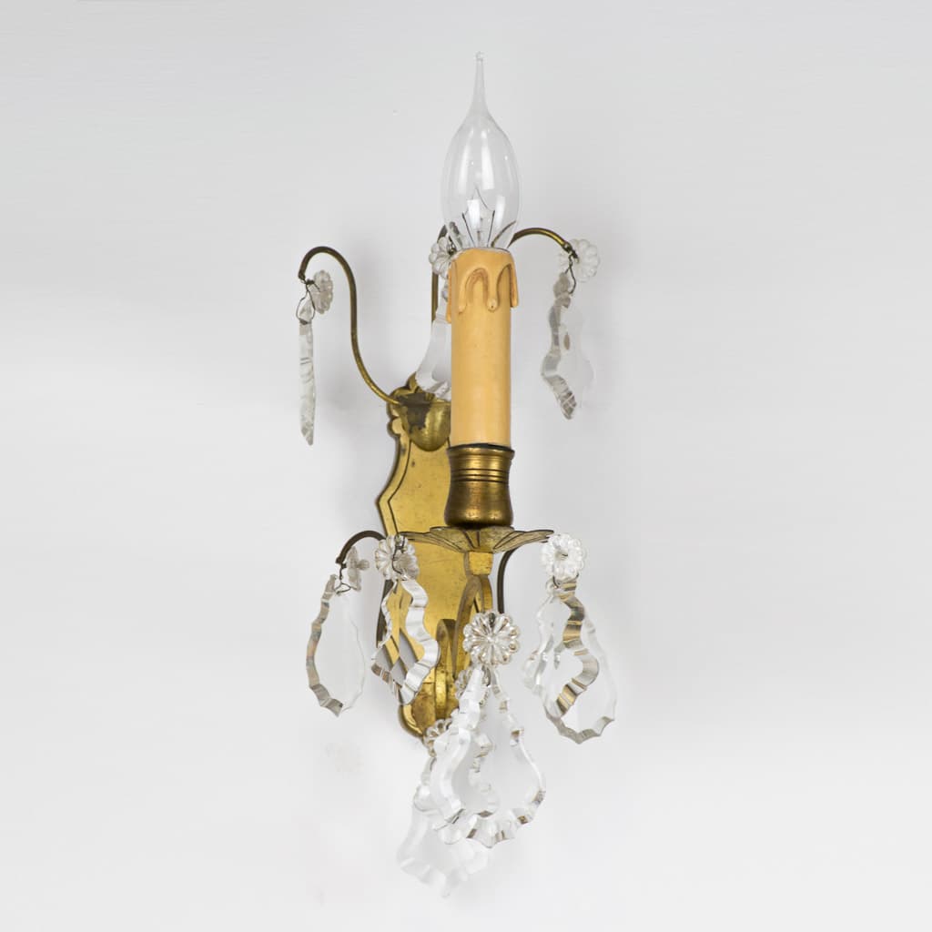 Pair of Louis XVI Style Gilt-Bronze and Crystal Sconces - French antique wall lights & sconces 3
